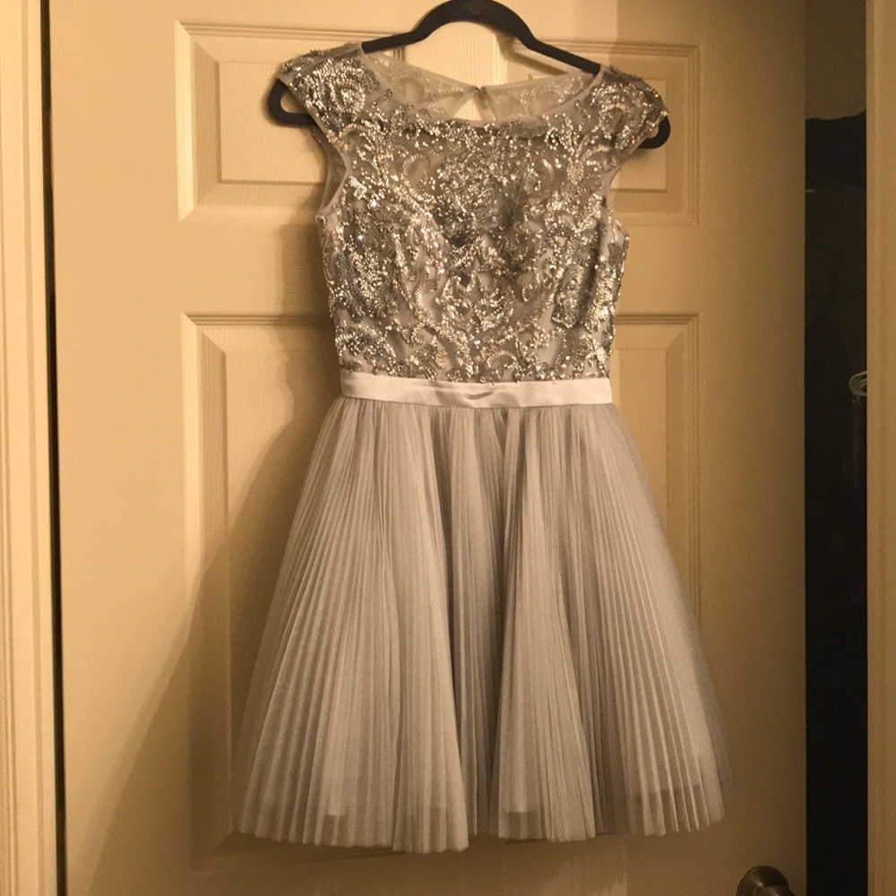 Sherri Hill silver cocktail dress style 21167 SOLD